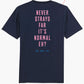 Never Strays Far T-shirt in Navy blue, viewed from rear #color_navy-blue